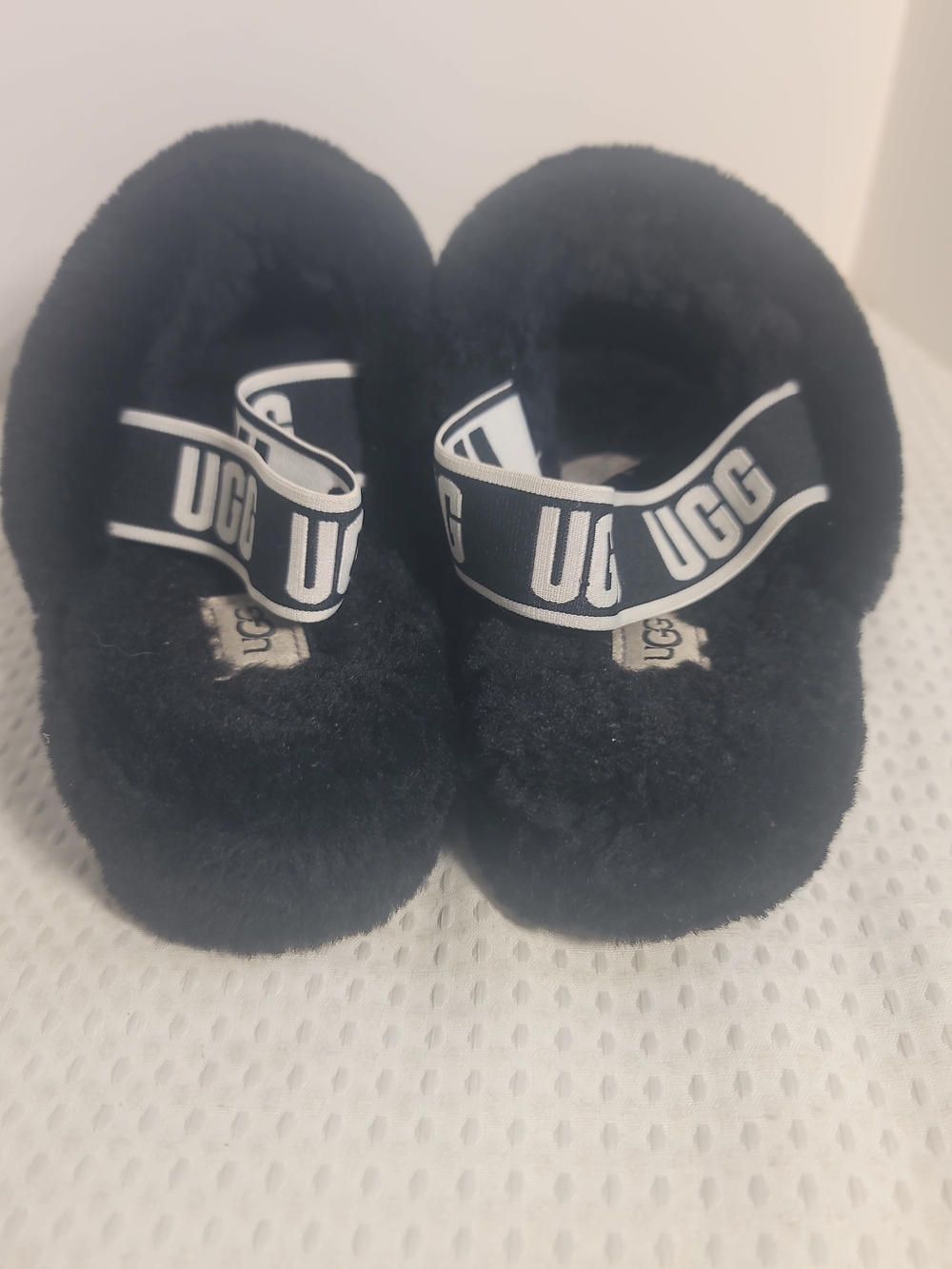 UGG Kids Black Fluff Slingback Slippers